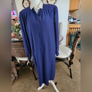 Rare Vintage HANAE MORI Elegant Blue Long-Sleeve Dress SZ Large
